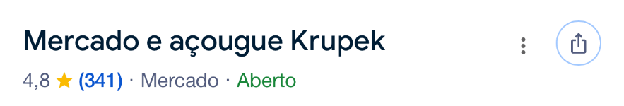 Perfil do Google do Mercado Krupek depois da Tappou — 4,8 estrelas com 341 avaliações