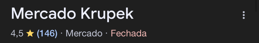 Perfil do Google do Mercado Krupek antes da Tappou — 4,5 estrelas com 146 avaliações